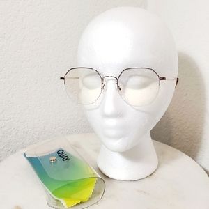 NEW QUAY AUSTRALIA Bossy Gold Half Wire Frame Blue Light Glasses Preppy